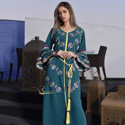 Pigeon Blue Embroidered Kaftan-Haute couture by Nadia Bencheqroun-MyTindy