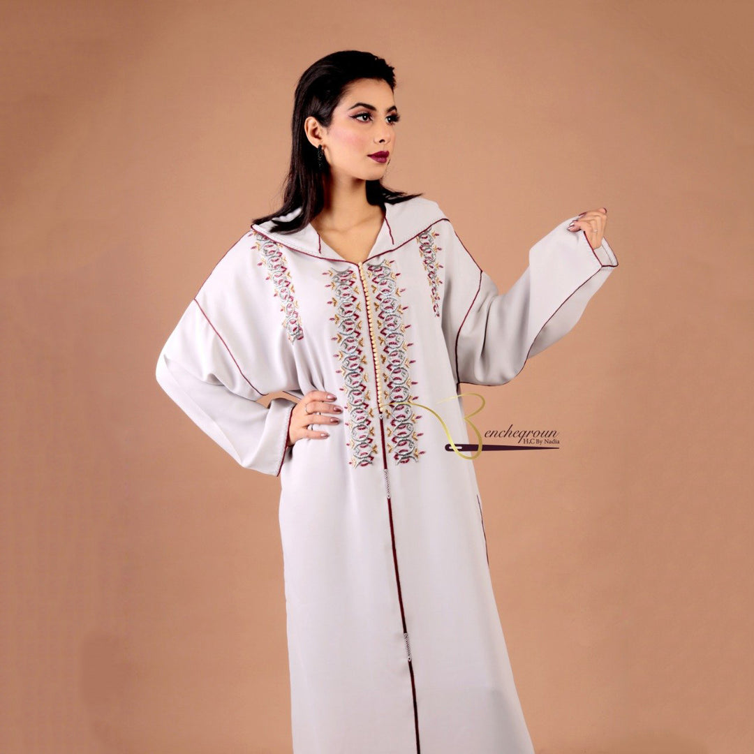 Beige Beaded Djellaba-Haute couture by Nadia Bencheqroun-MyTindy