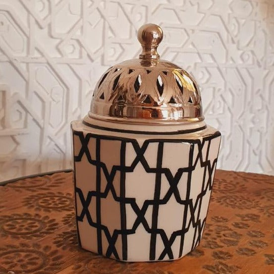 Zellige Patterns Hexagonal Ceramic Bakhoor Oud Burner-Dialna by Salma Bensaid-MyTindy