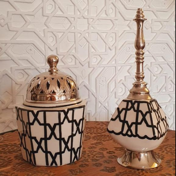 Zellige Patterns Hexagonal Ceramic Bakhoor Oud Burner-Dialna by Salma Bensaid-MyTindy