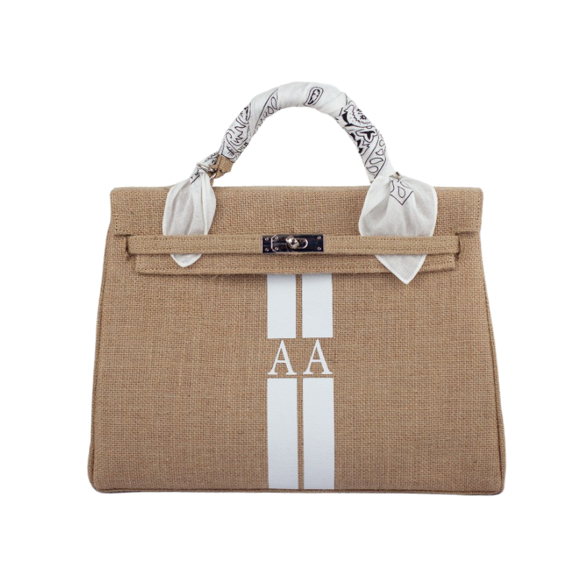 24H Kelly Style Jute Handbag with Initials