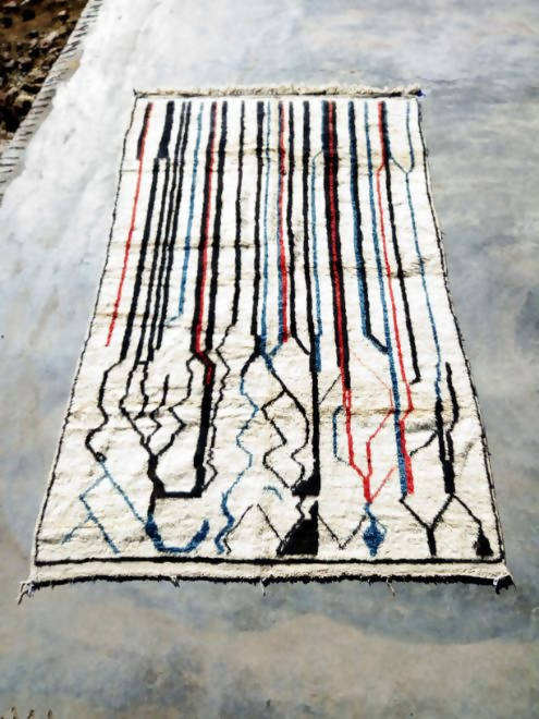 White Moroccan Rug with Stripes-Coopérative Bakiz-MyTindy
