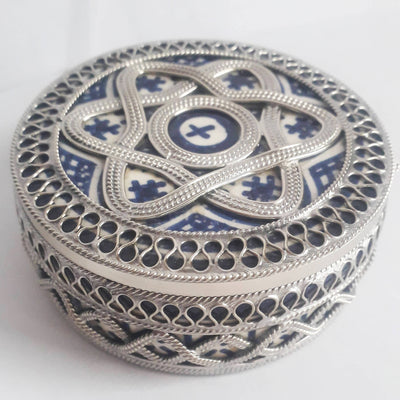 Blue Moroccan Ceramic Jar with White Metal-Youssef hamlili-MyTindy