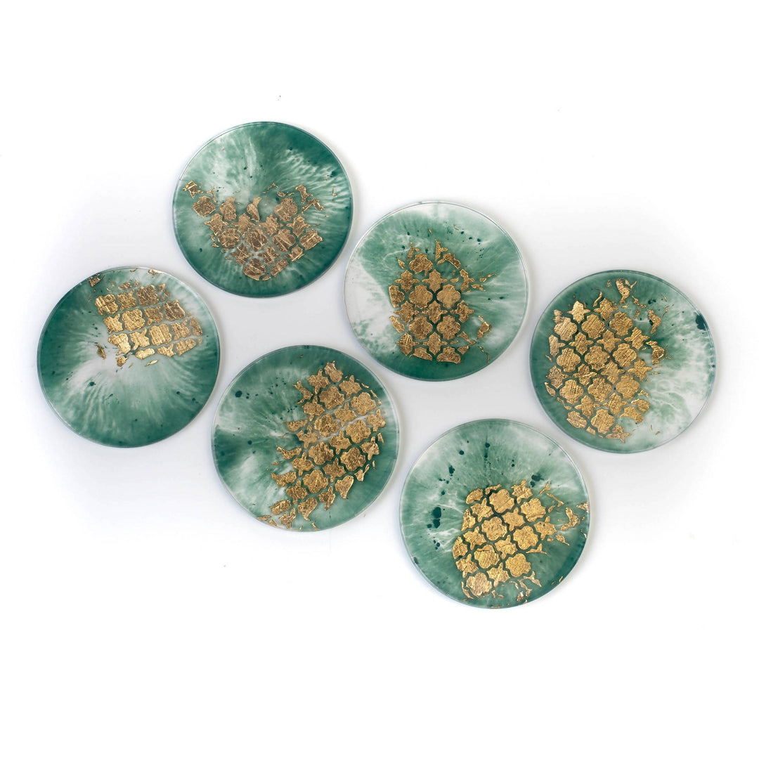 Green and Gold Resin Coasters