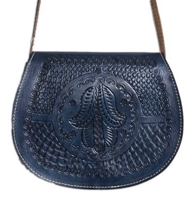 Leather Black Cross Body Bag with Hamsa Engraving-My Real Leather-MyTindy