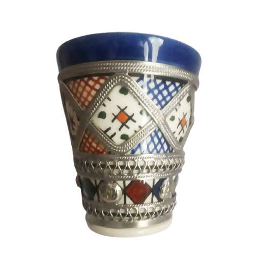 Blue Moroccan Ceramic Glass with White Metal-Youssef hamlili-MyTindy