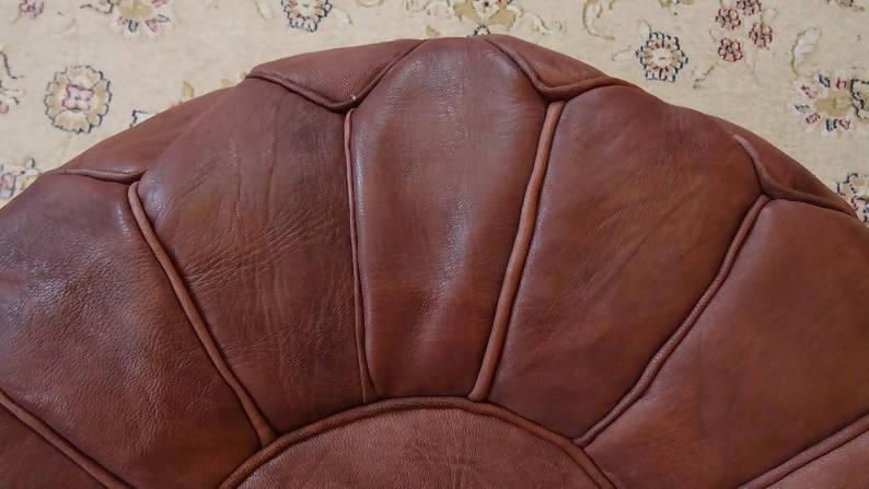 Round Leather Moroccan Pouf-Moroccan Handicraft-MyTindy