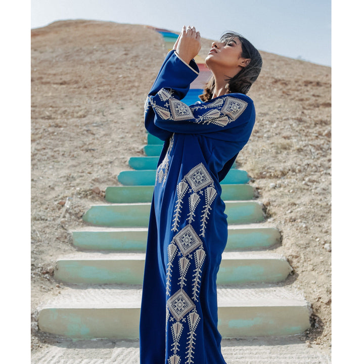 Robe marocaine djellaba argent et bleu