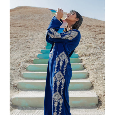 Silver and Blue Djellaba Moroccan Dress