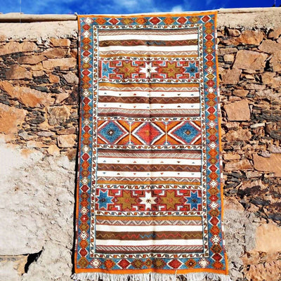 Tribal Orange Moroccan Rug-Coopérative Bakiz-MyTindy