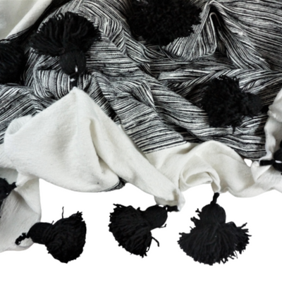Moroccan Black and White Pinstripe Blanket-Cooperatissage Traditionnel-MyTindy