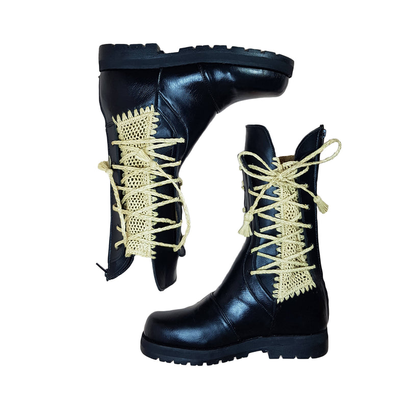 Raphia & Leather Boots-MYCE Raphia-MyTindy