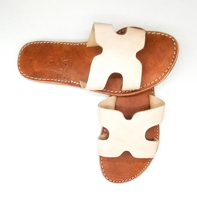 Real Leather H Shape Beige Sandals-My Real Leather-MyTindy