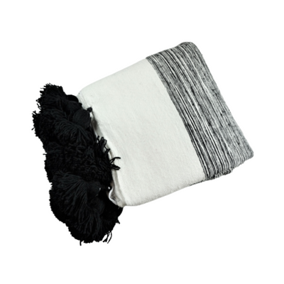 Moroccan Black and White Pinstripe Blanket-Cooperatissage Traditionnel-MyTindy