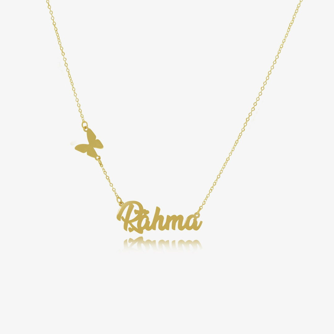 Personalized 18K gold butterfly necklace with your name