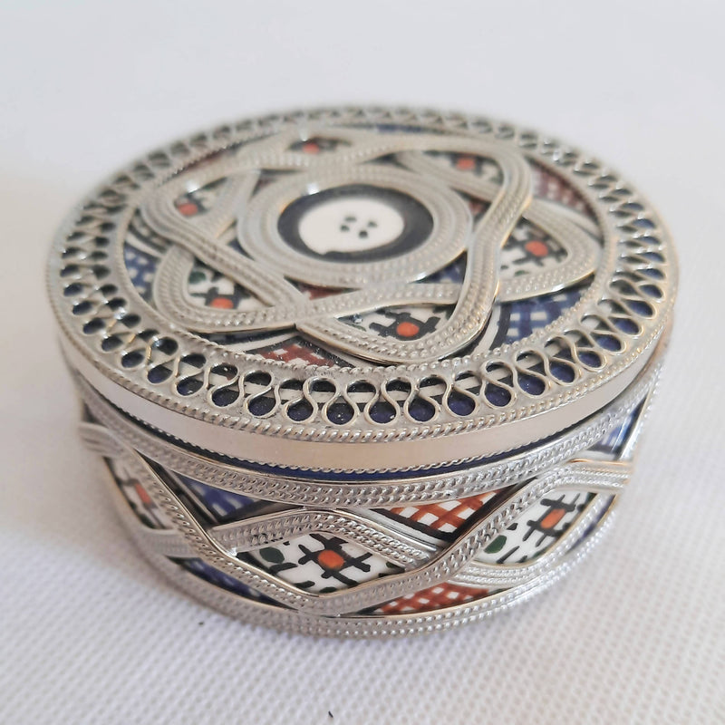 Colorful Round Moroccan Ceramic Sugar Jar with Metal-Youssef hamlili-MyTindy