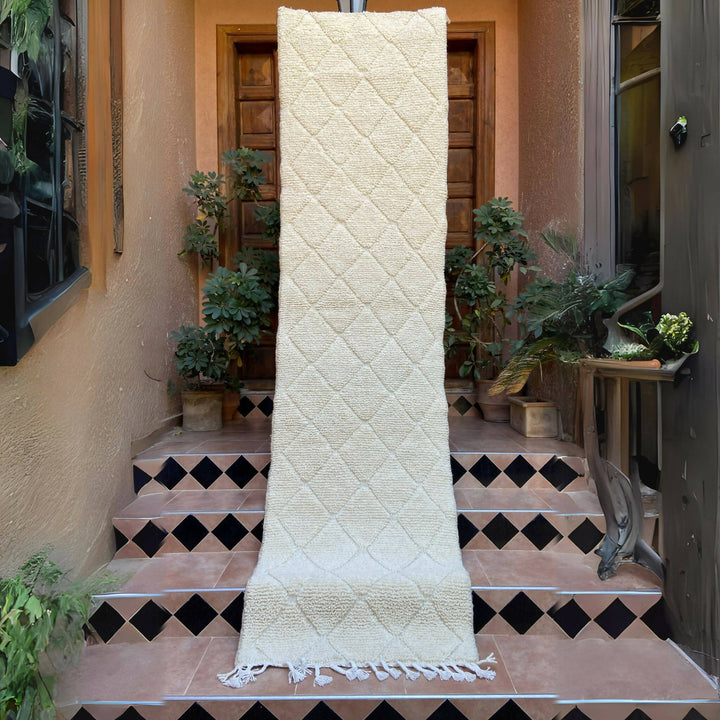Hallway Beni Ourain Natural Wool White runner rug