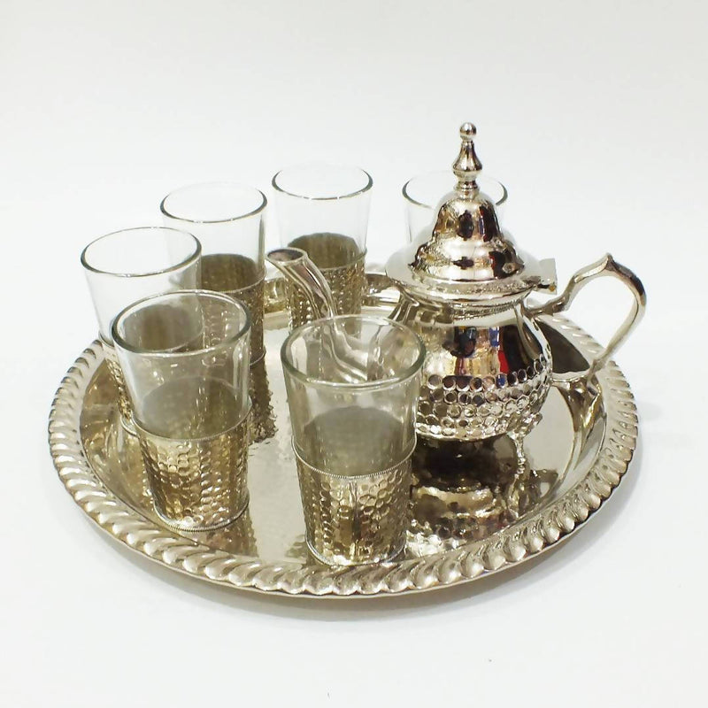 Service à thé marocain de luxe - 6 verres et soucoupes à thé marocain -  Véritable Dorure faite à la main - Verre de 100 ml