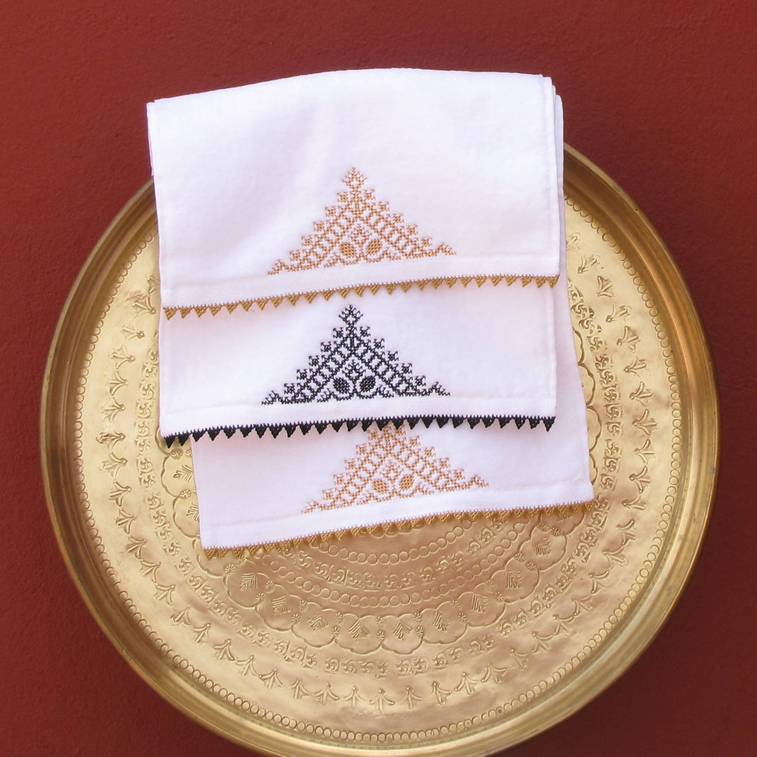 Set of 3 Black & Gold Moroccan Embroidery Guest Towels