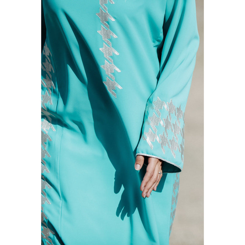 Silver and Aqua Djellaba Moroccan Dress