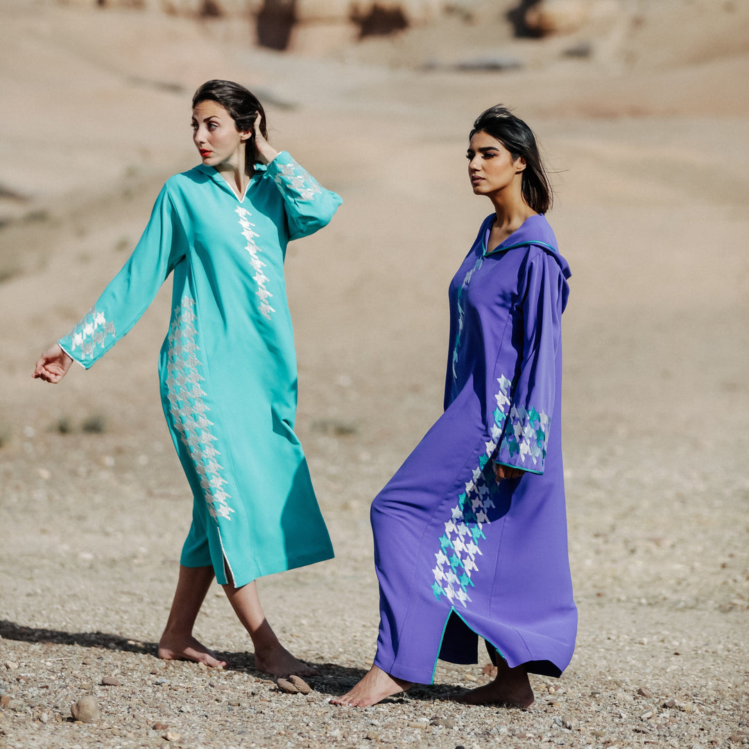 Robe marocaine Djellaba argent et eau