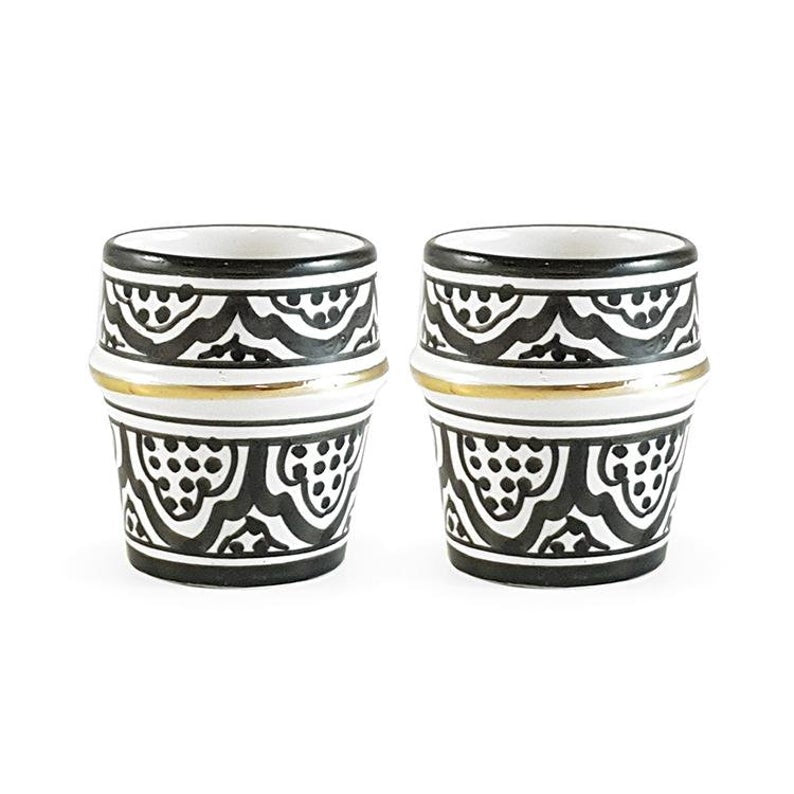Moroccan Black & White Beldi Mini Cup - Painted with fine gold 12k, 50ml-MyTindy-MyTindy