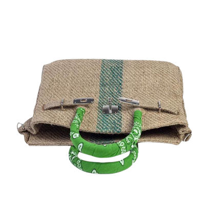 24H Birkin Style Green Coffee Jute Handbag-Museo Factory-MyTindy