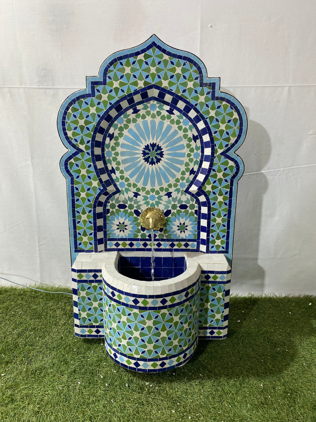 Mosaic Fountain for Outdoor and Indoor, Mid Century Fountain water inside, Garden Moroccan Mosaic Fountain