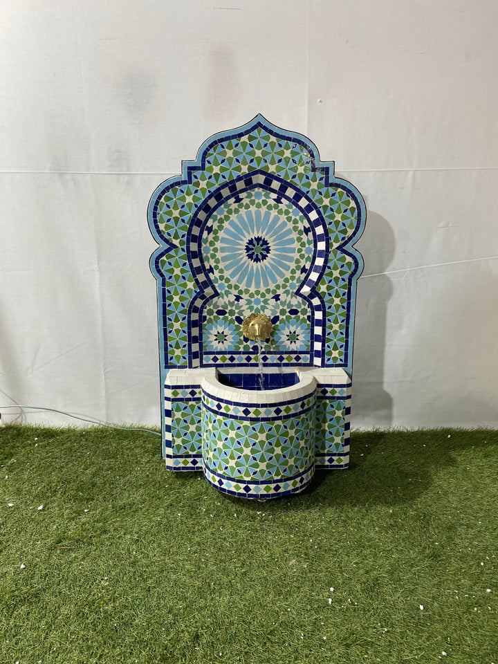 Mosaic Fountain for Outdoor and Indoor, Mid Century Fountain water inside, Garden Moroccan Mosaic Fountain