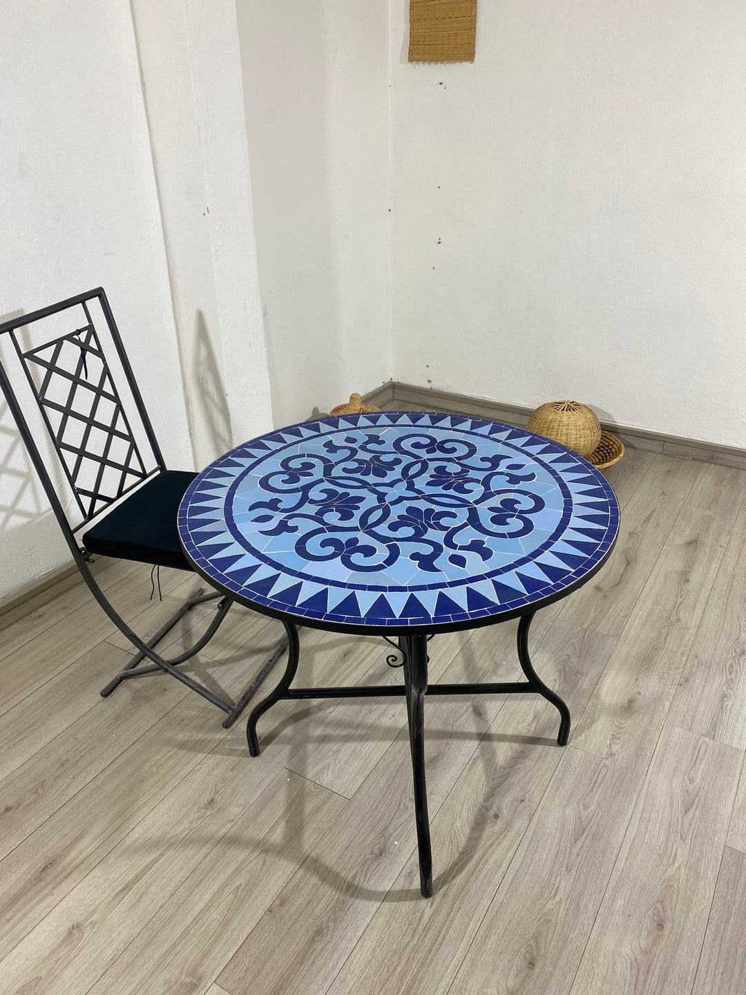 Mosaic table  100% handcrafted tiles for outdoor and indoor Round made in Fez, CUSTOMIZABLE colors and Pattern, Mid century Mosaic crafts