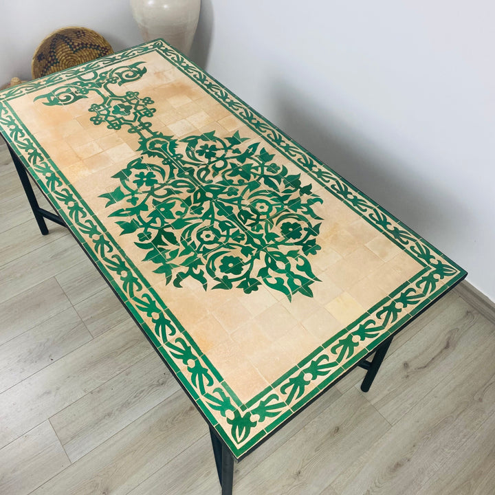 Emerlad Green Dining Mosaic table for outdoor & indoor - tree of life Table made from Moroccan mosaic - family mosaic Table 100% handcrafted