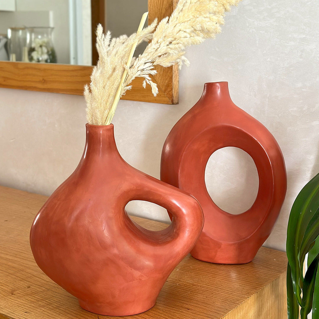 Adrar and Ayour terracotta + pampas vase duo
