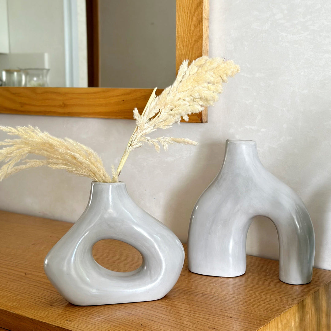 Duo Ayour and Tanara vases gray + pampas