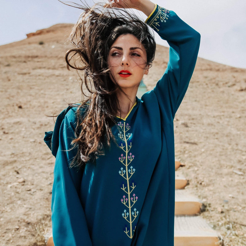 Pigeon Blue Djellaba Moroccan Dress-Yass and Yass-MyTindy