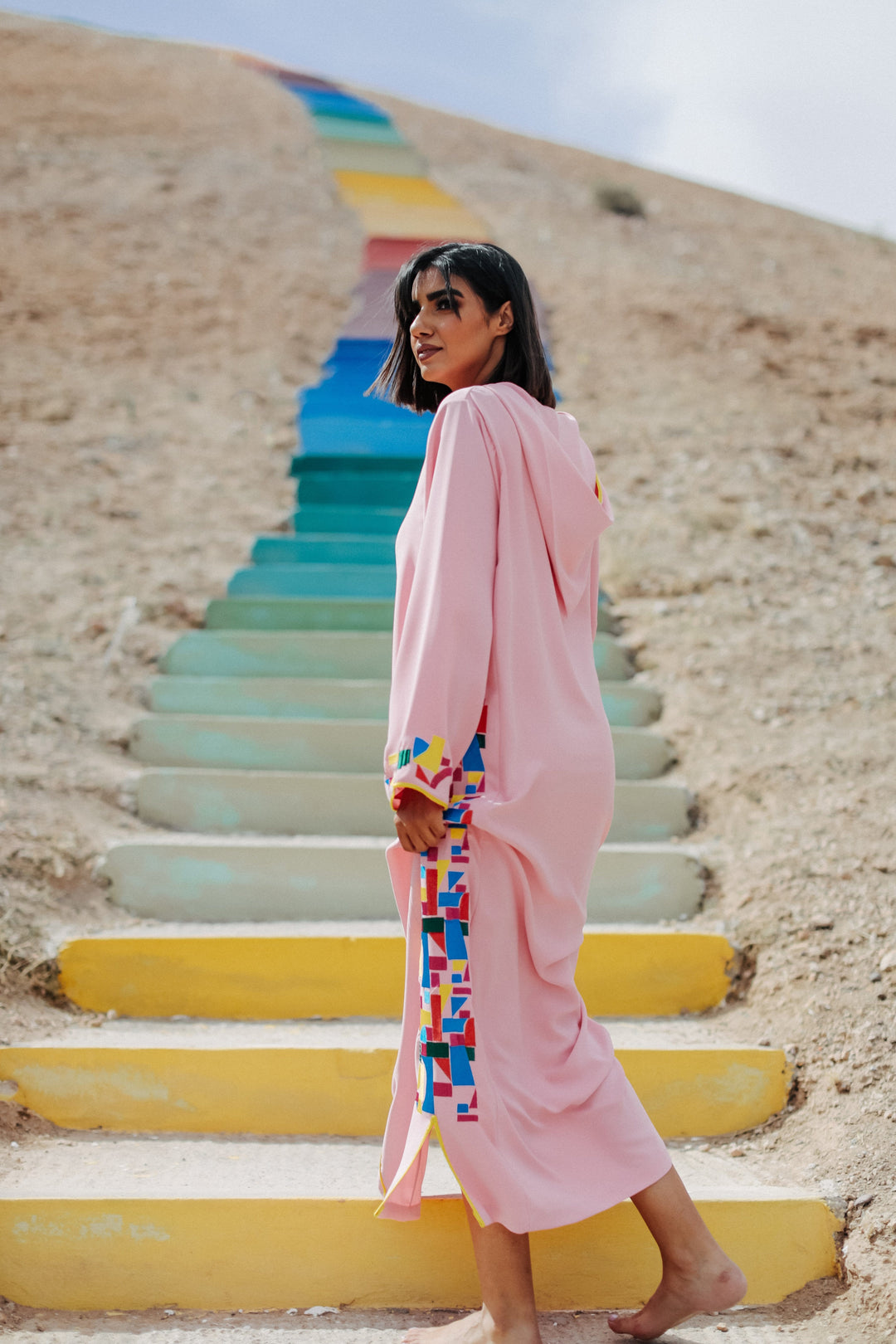 Baby Pink Djellaba Moroccan Dress-Yass and Yass-MyTindy