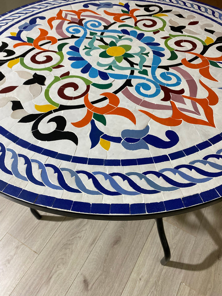 Marrakech Mosaic table floral 100% handcrafted tiles for outdoor and indoor Round, CUSTOM colors and Pattern, Mid century Mosaic tiles