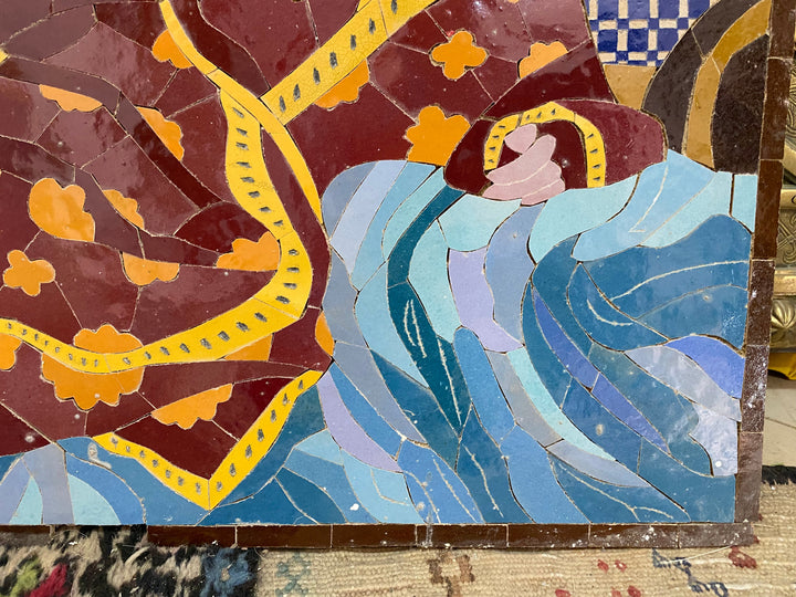 Moroccan mosaic wall hanging with Metal frame, small mosaic pieces Moroccan woman art work , wall mosaic decor mosaic art  , tiles clay wall