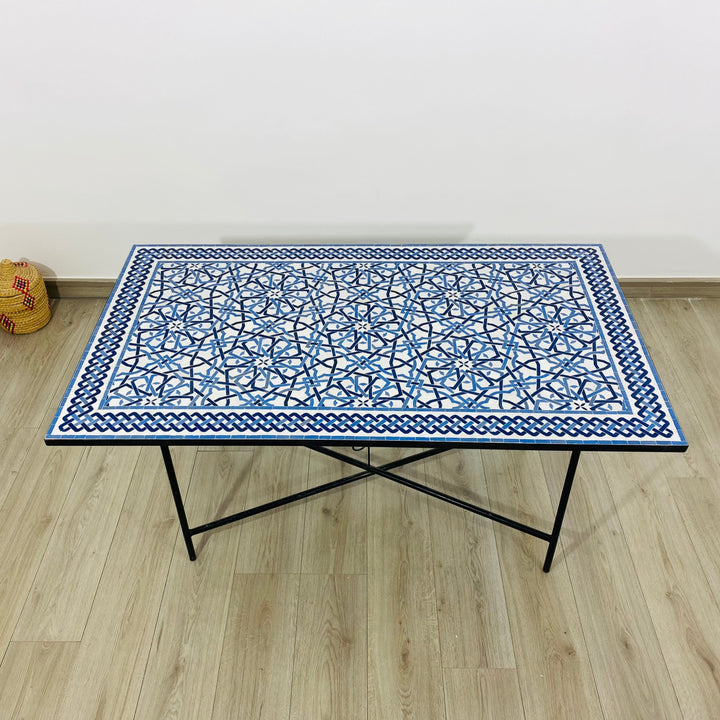 Modern table for indoor and outdoor - 100% handmade mosaic tiles - Customizable pattern and colors - Built with mid-century modern Flair.