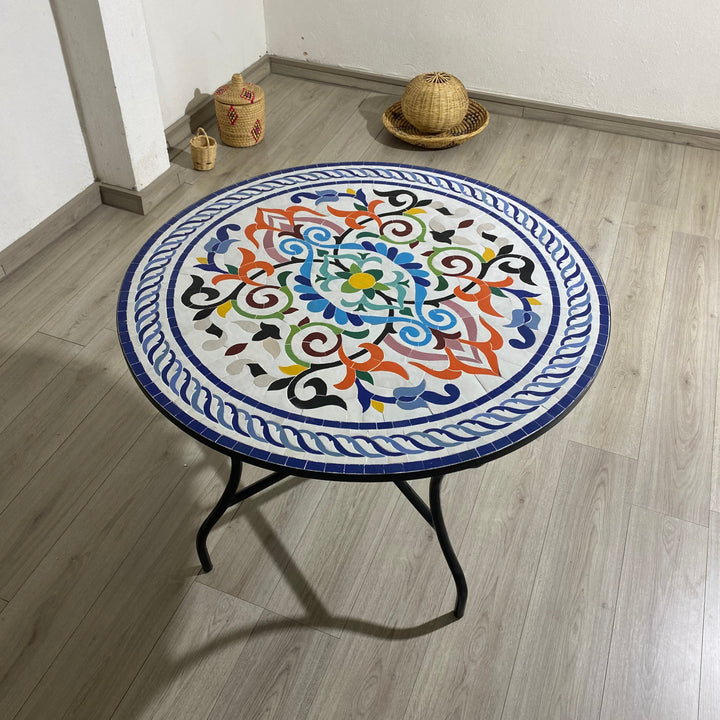 Marrakech Mosaic table floral 100% handcrafted tiles for outdoor and indoor Round, CUSTOM colors and Pattern, Mid century Mosaic tiles