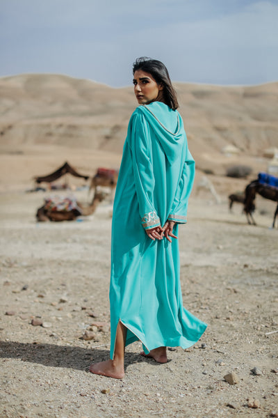 Gold and Aqua Djellaba Moroccan Dress-Yass and Yass-MyTindy