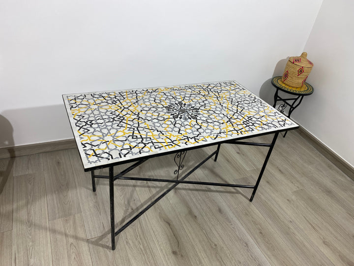 mosaic table for indoor and outdoor platinum colors 100% handmade, Customizable pattern and colors Built with mid-century modern styling.