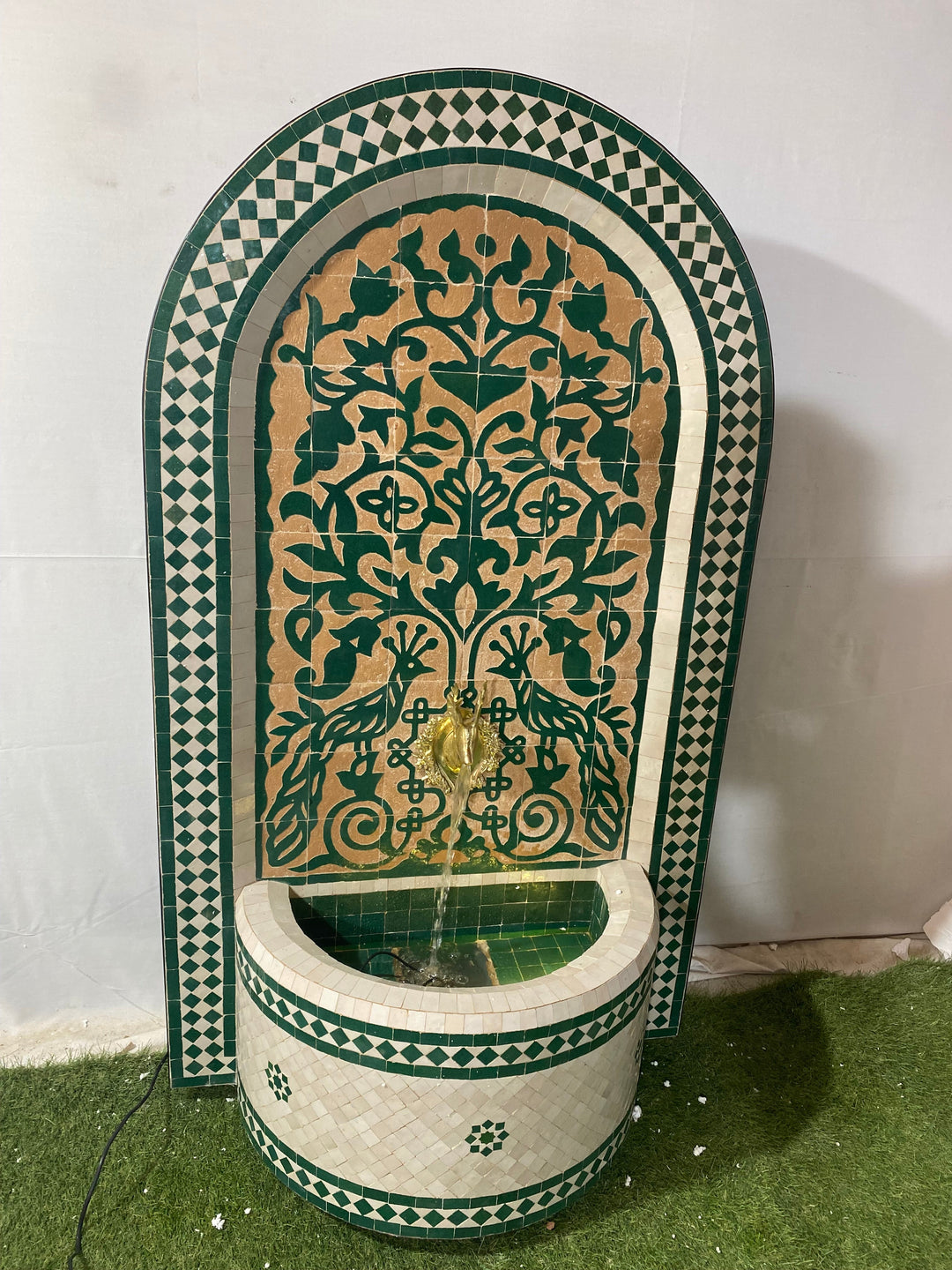 Emerald Green Mosaic Water Fountain for outdoor and indoor - Tree of Life Fountain water Feature  -  Garden Moroccan Mosaic Fountain Modern