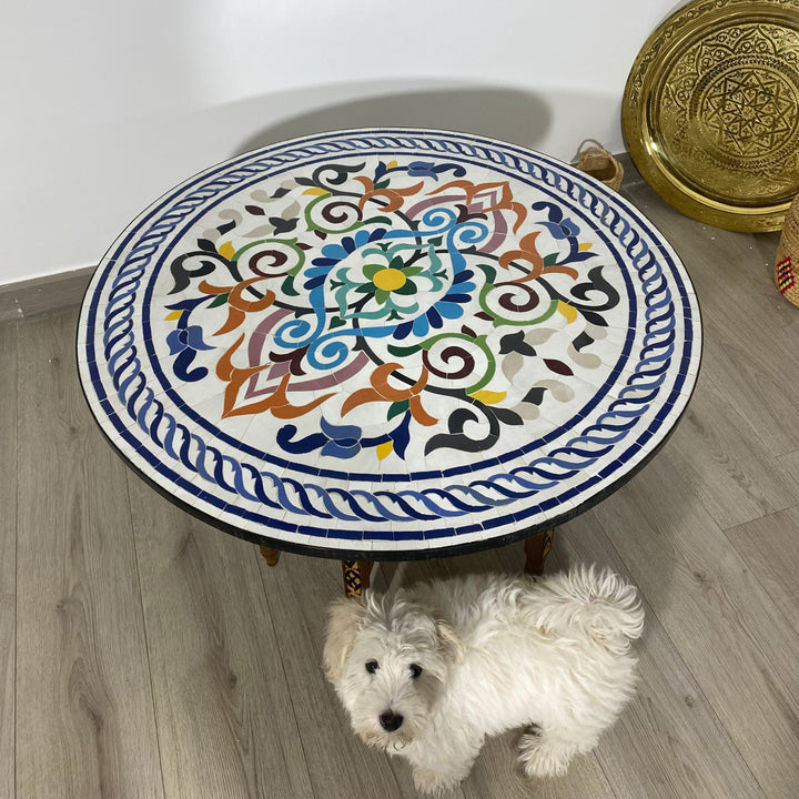 Marrakech Mosaic table floral 100% handcrafted tiles for outdoor and indoor Round, CUSTOMIZABLE colors and Pattern, Mid century Mosaic tiles