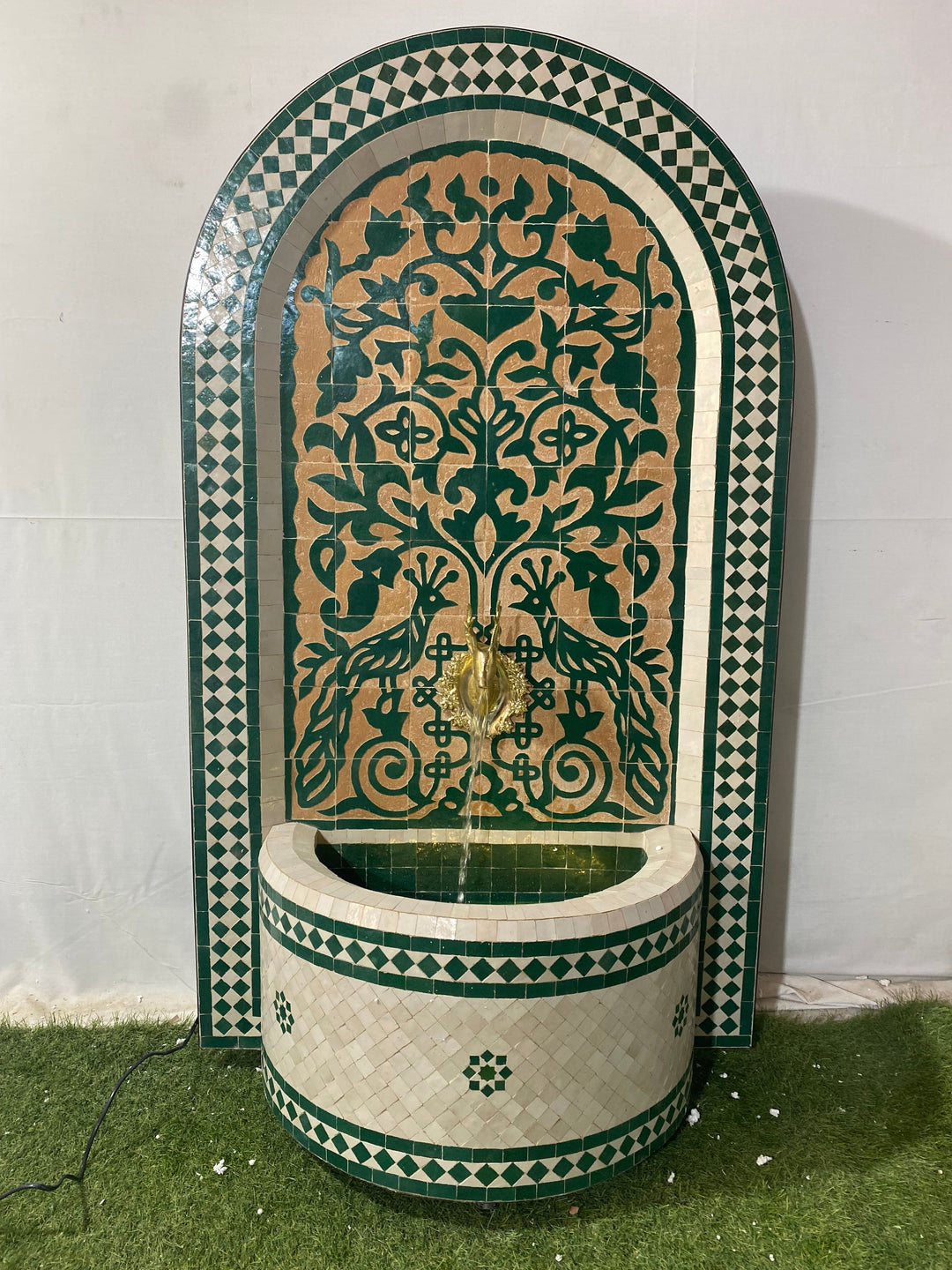Emerald Green Mosaic Water Fountain for outdoor and indoor - Tree of Life Fountain water Feature  -  Garden Moroccan Mosaic Fountain Modern