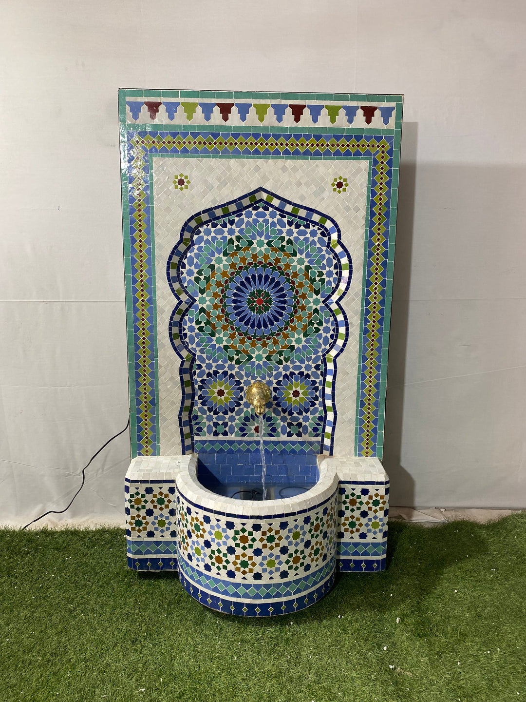 Mosaic Fountain Mandala design for Outdoor and Indoor, Mid Century Fountain water inside, Moroccan Mosaic Fountain