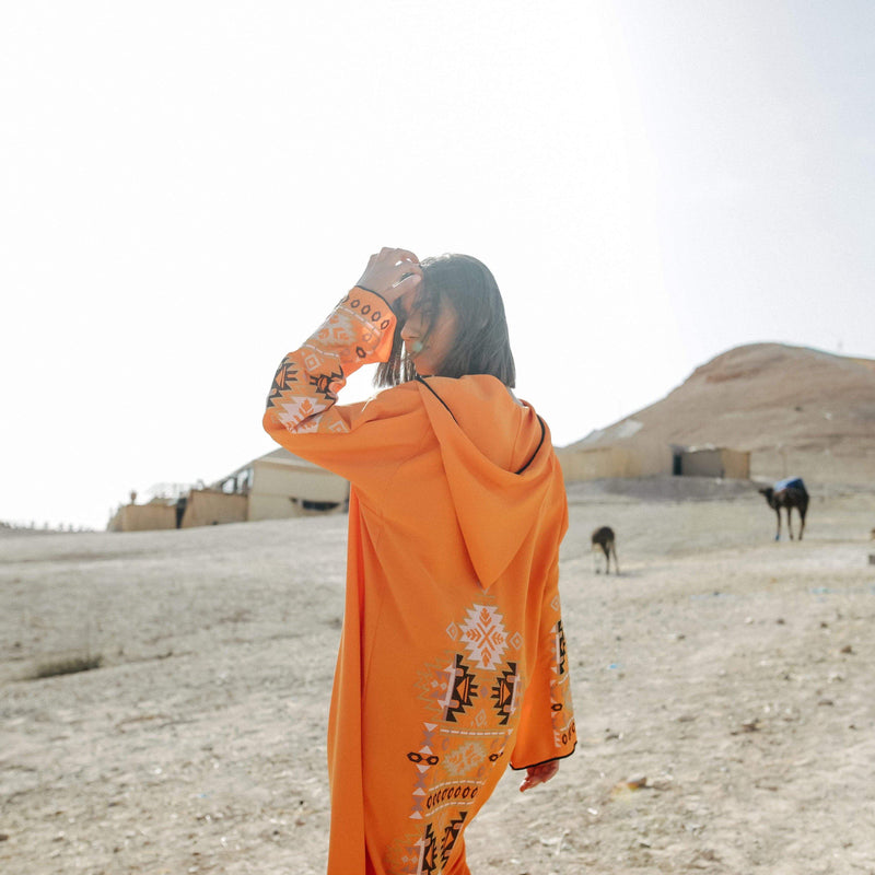 Orange Djellaba Moroccan Dress-Yass and Yass-MyTindy