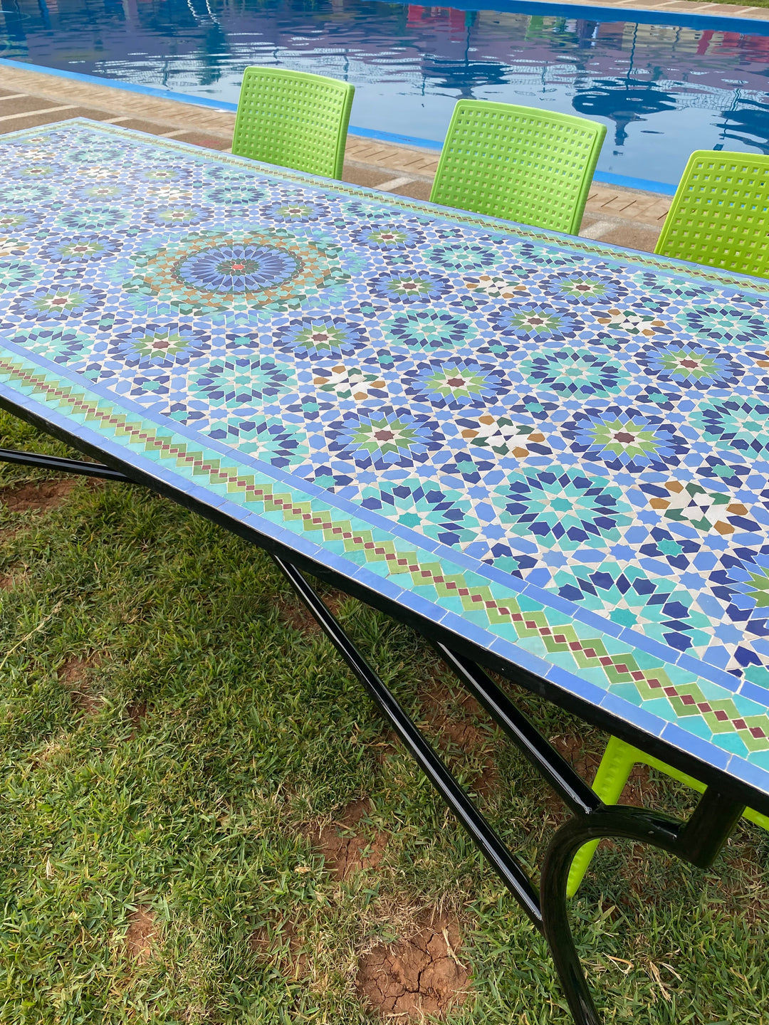 Large dining table for outdoor & indoor made from mosaic , Summer mosaic Table 100% handcrafted, included shipping