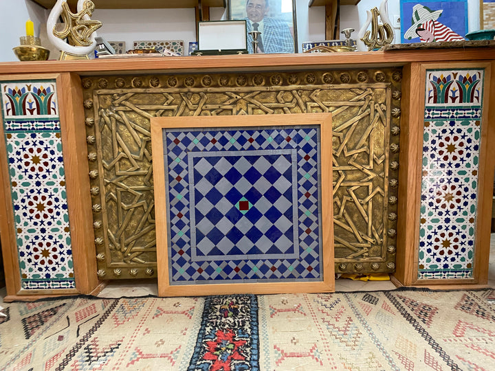 Moroccan mosaic in Alhambra palace mosaic wall hanging with wooden frame , wall decor mosaic art, tiles clay wall art . Alhambra