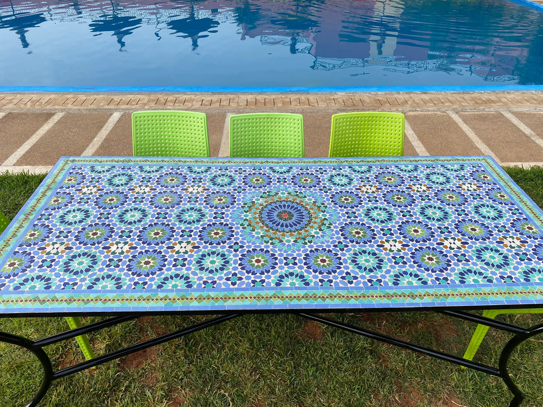 Large dining table for outdoor & indoor made from mosaic , Summer mosaic Table 100% handcrafted, included shipping