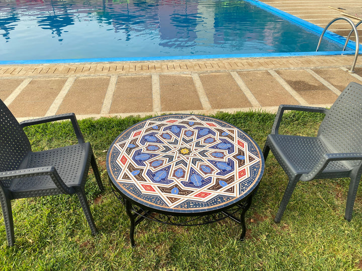 Unique Mosaic Table for Outdoor & Indoor mandala design 100% handcrafted, large luxury Round table made from green tiles